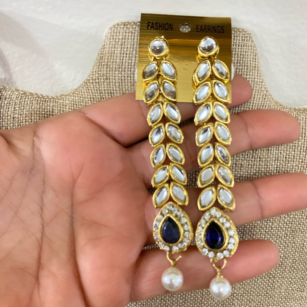 Gold tone Crystal Traditional statement Dangle earrings